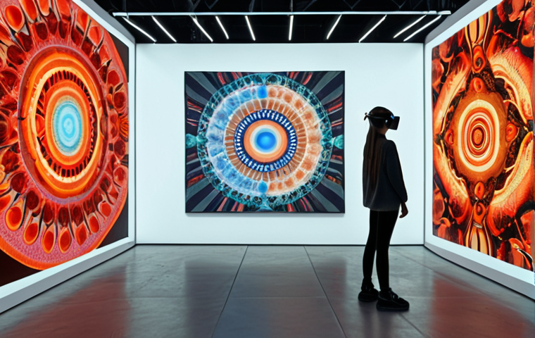 An immersive, avant-garde digital art exhibition set in a vast, boundless virtual gallery, featuring contemporary Belgian art. The artworks, generated by Artificial Intelligence and experienced through Virtual Reality, are interactive and dynamically respond to observer presence. The visuals incorporate glowing, ethereal aesthetics, subtly addressing themes of sustainability and cultural diversity, transforming the virtual space into a living, evolving canvas that pushes the boundaries of traditional art.