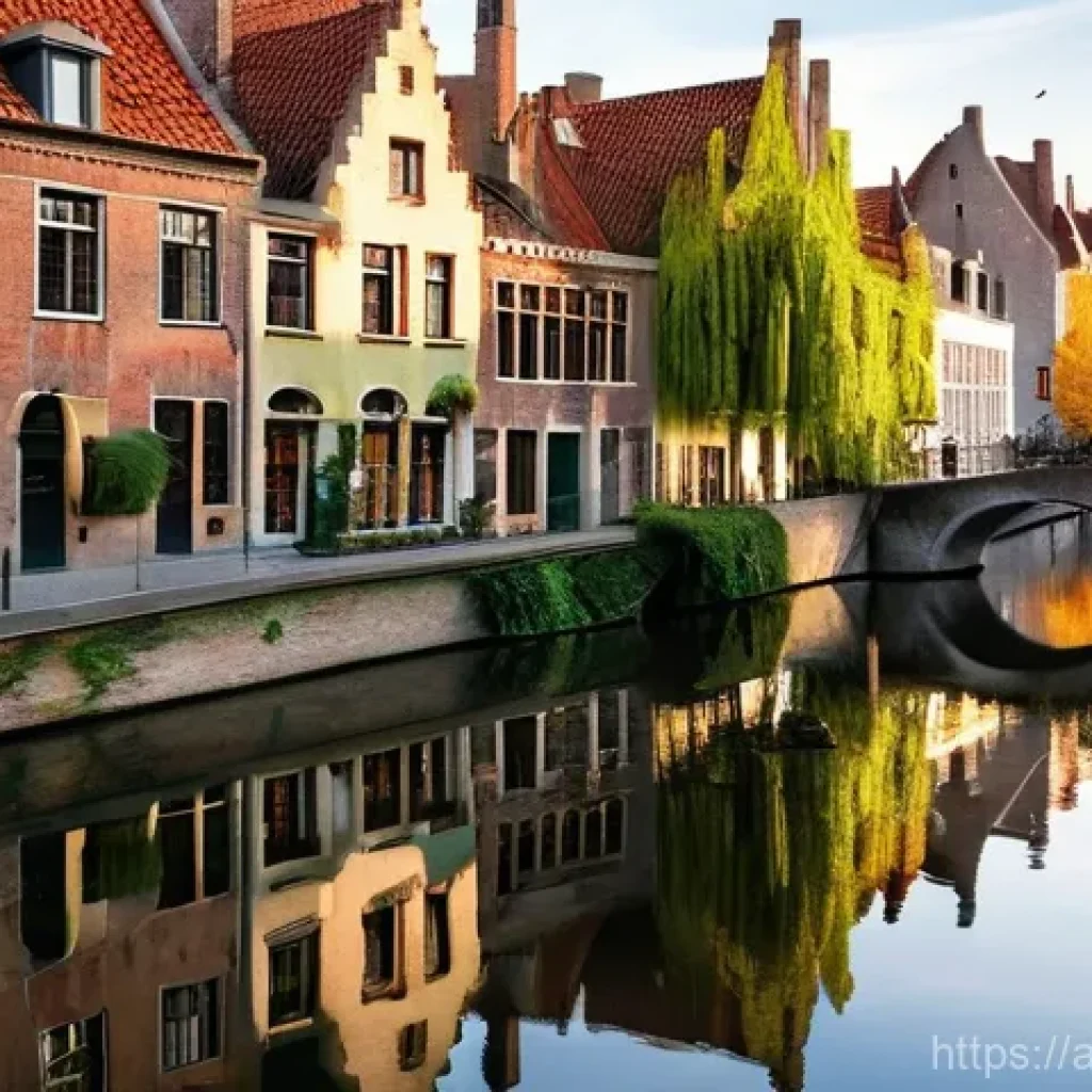 벨기에 관광지 - **Prompt:** "A serene and picturesque view of the canals in Bruges, Belgium, often called the 'Venic...