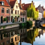 Home 15 벨기에 관광지 - **Prompt:** "A serene and picturesque view of the canals in Bruges, Belgium, often called the 'Venic...