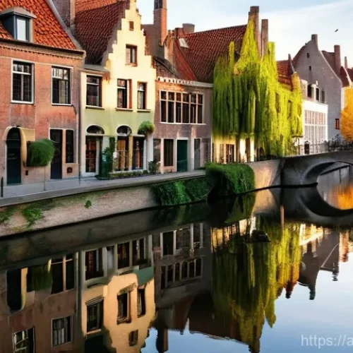 Home 27 벨기에 관광지 - **Prompt:** "A serene and picturesque view of the canals in Bruges, Belgium, often called the 'Venic...