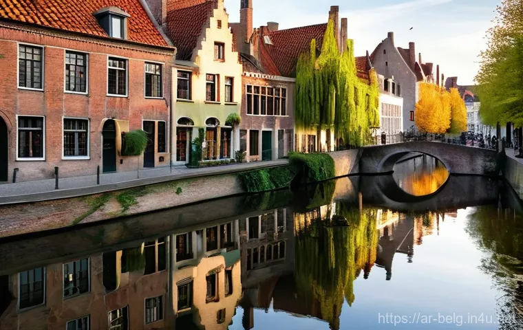 벨기에 관광지 - **Prompt:** "A serene and picturesque view of the canals in Bruges, Belgium, often called the 'Venic...