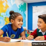 Home 17 벨기에 국제학교 - A vibrant and inclusive scene inside a modern international school classroom in Belgium. Children, a...